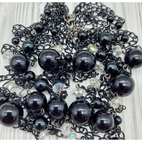 CJ Banks Black Chain Beaded Multi Strand Necklace Clear Beads 27" - Picture 7 of 8